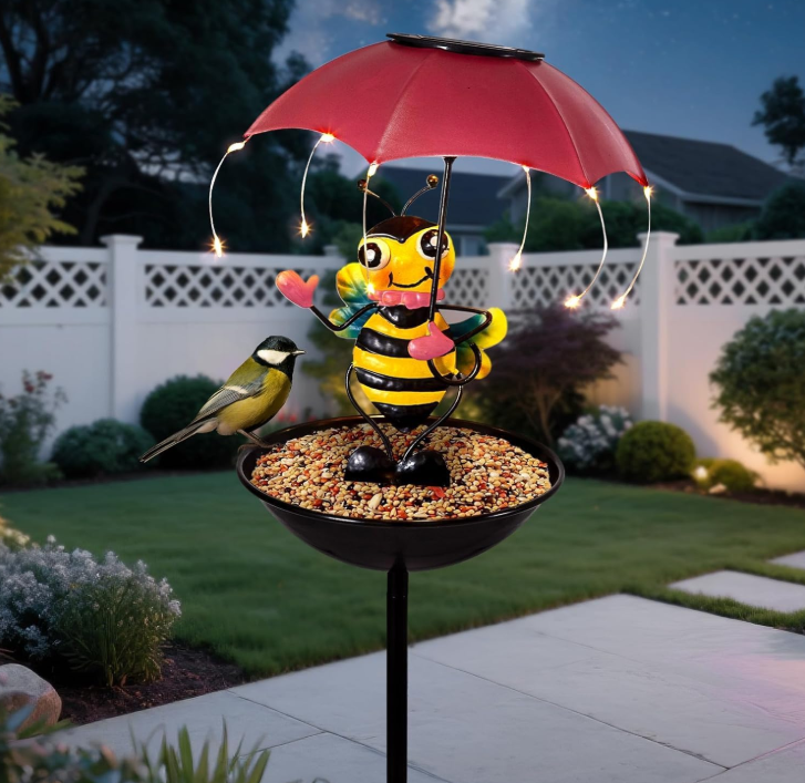 Lampa Solara Decorative cu Hrănitoare pentru Păsări, Model Albinuță sau Broscuță