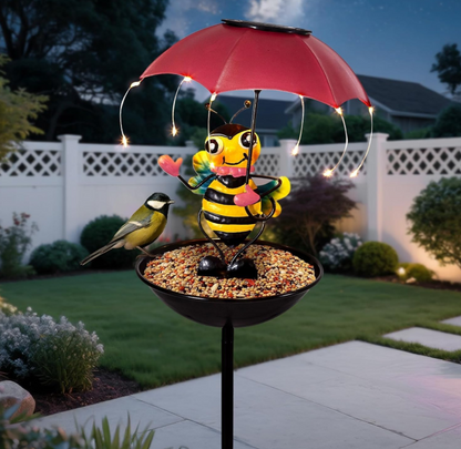 Lampa Solara Decorative cu Hrănitoare pentru Păsări, Model Albinuță sau Broscuță