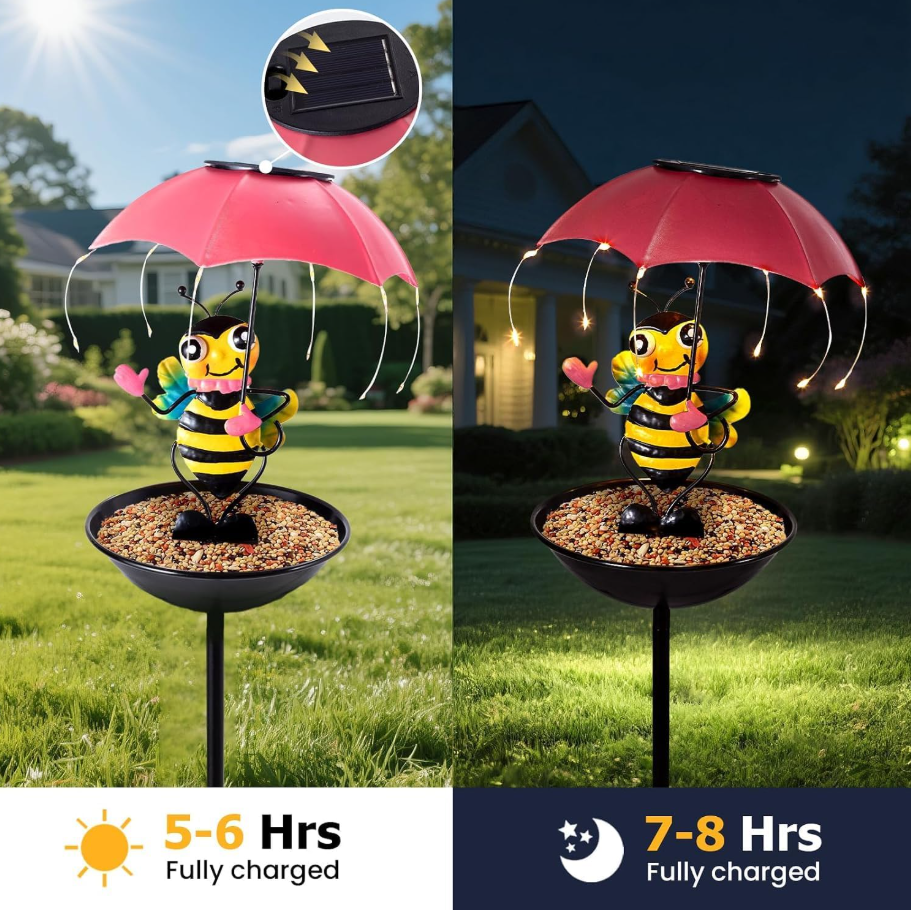 Lampa Solara Decorative cu Hrănitoare pentru Păsări, Model Albinuță sau Broscuță