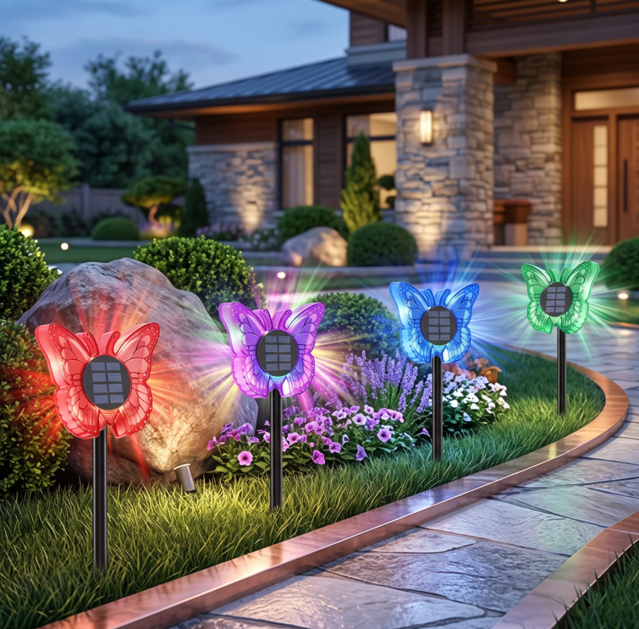 Lampa LED Fluture RGB, Montaj pe Perete sau în Sol, IP65, 5W, 37 cm, 4 Culori