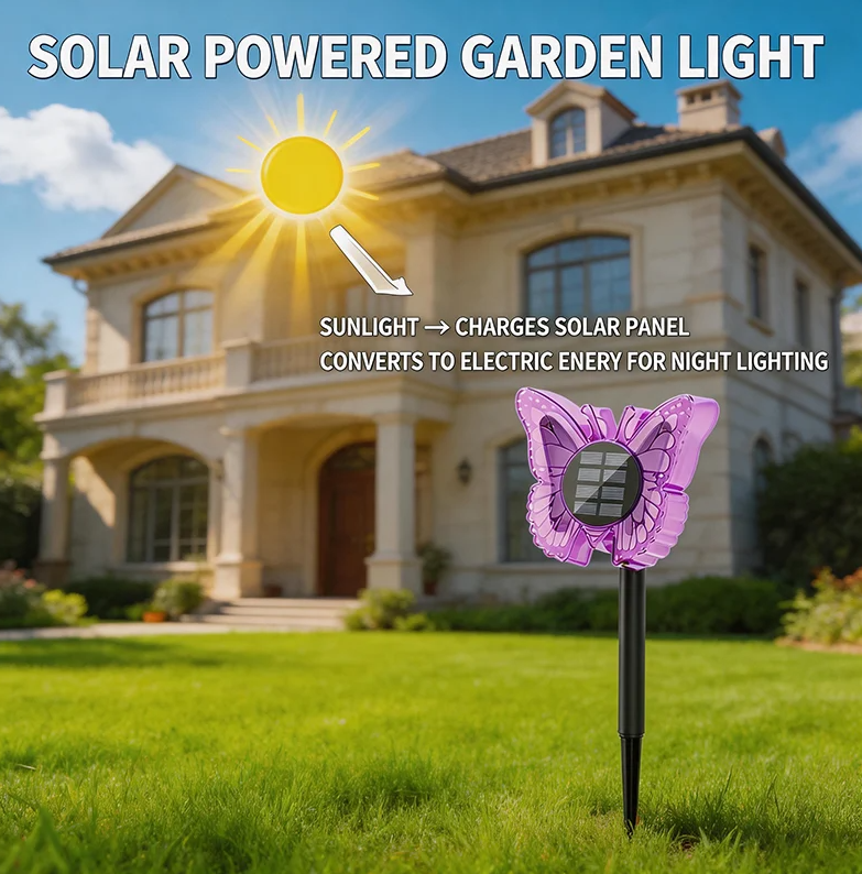 Lampa LED Fluture RGB, Montaj pe Perete sau în Sol, IP65, 5W, 37 cm, 4 Culori