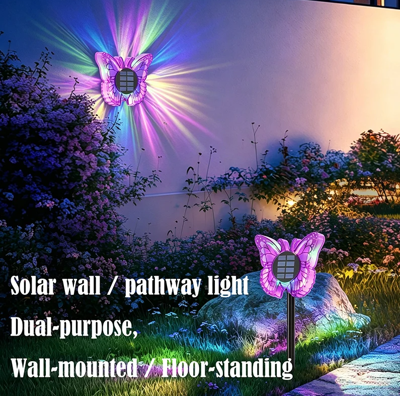 Lampa LED Fluture RGB, Montaj pe Perete sau în Sol, IP65, 5W, 37 cm, 4 Culori
