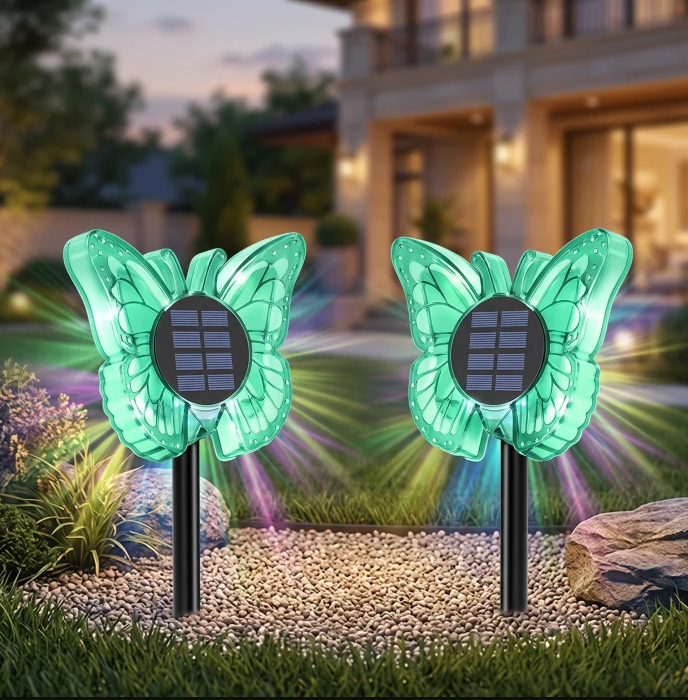 Lampa LED Fluture RGB, Montaj pe Perete sau în Sol, IP65, 5W, 37 cm, 4 Culori