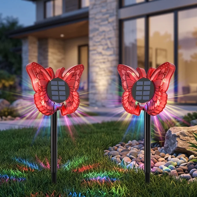 Lampa LED Fluture RGB, Montaj pe Perete sau în Sol, IP65, 5W, 37 cm, 4 Culori