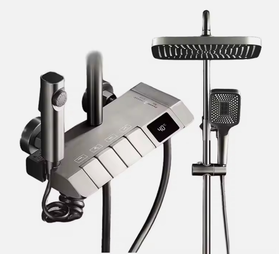 Coloana Dus Smart , Control Termostatic, 4 Moduri de Pulverizare, Rotatie 360°, Para Dus si Robinet Ascuns, Fara Conectare Electrica