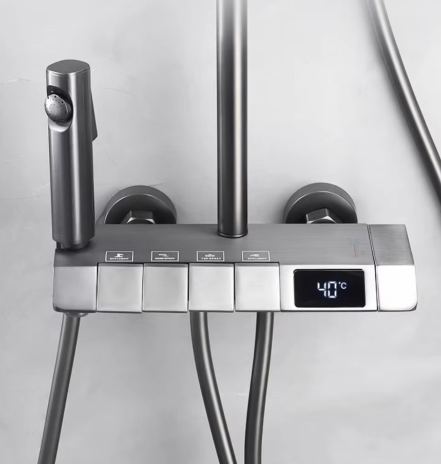 Coloana Dus Smart , Control Termostatic, 4 Moduri de Pulverizare, Rotatie 360°, Para Dus si Robinet Ascuns, Fara Conectare Electrica