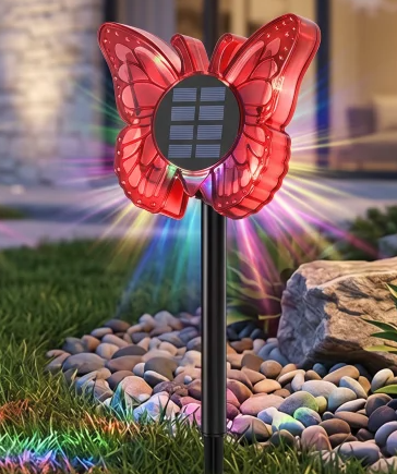 Lampa LED Fluture RGB, Montaj pe Perete sau în Sol, IP65, 5W, 37 cm, 4 Culori