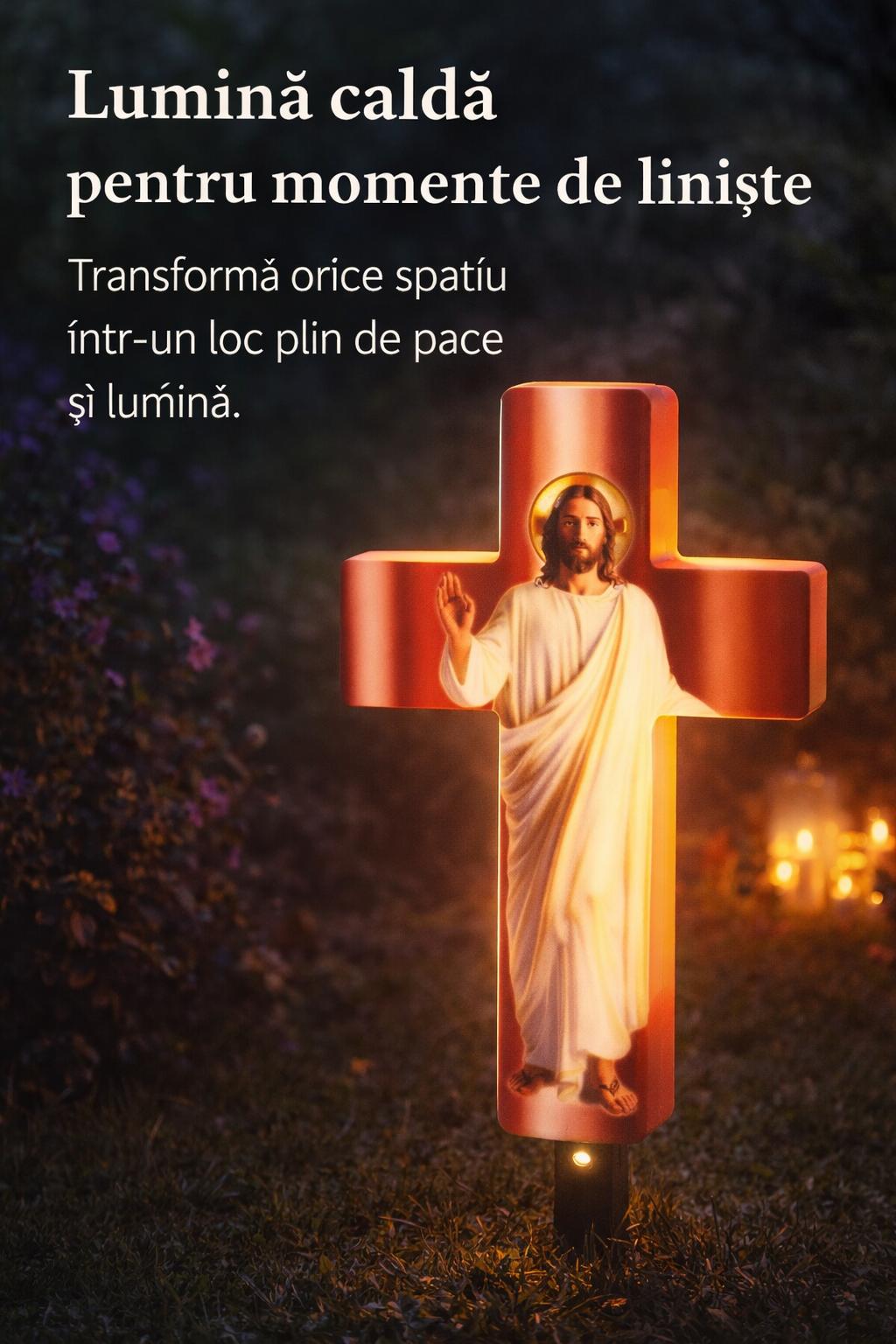 Cruce Solară LED pentru Mormânt – Fără Consum de Electricitate 57 x 25  x 8 cm