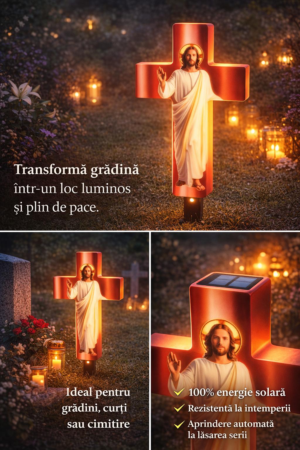 Cruce Solară LED pentru Mormânt – Fără Consum de Electricitate 57 x 25  x 8 cm
