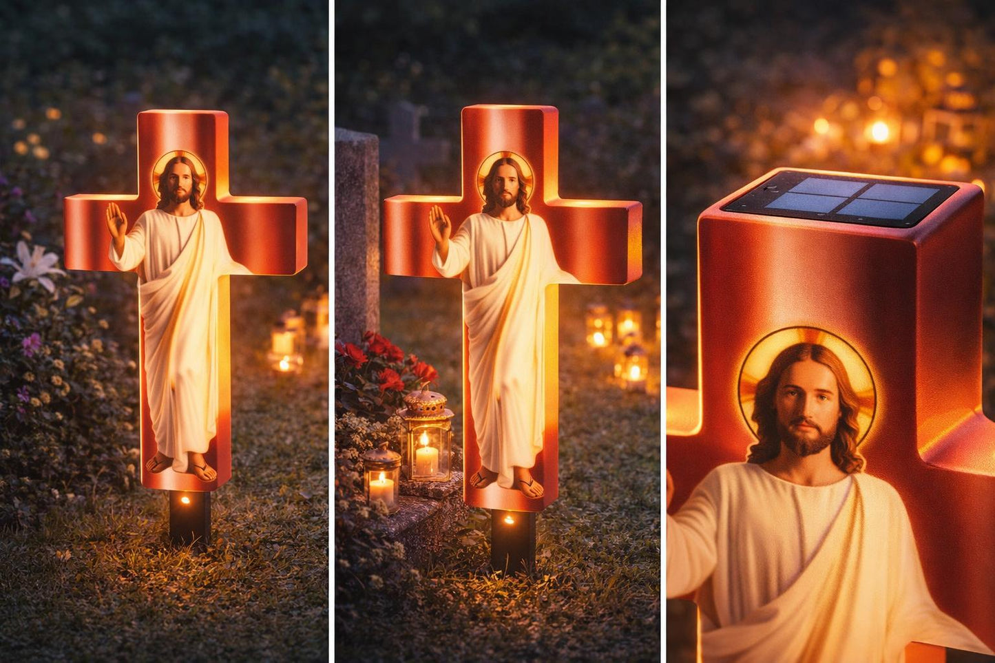 Cruce Solară LED pentru Mormânt – Fără Consum de Electricitate 57 x 25  x 8 cm