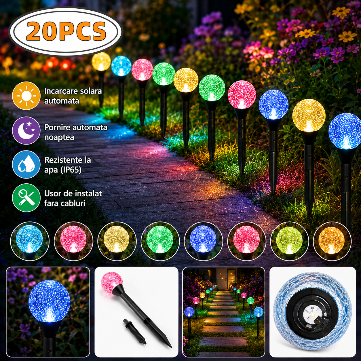 Lampa Solara de Gradina "Crystal Bubble" cu 20 bulbi LED Waterproof