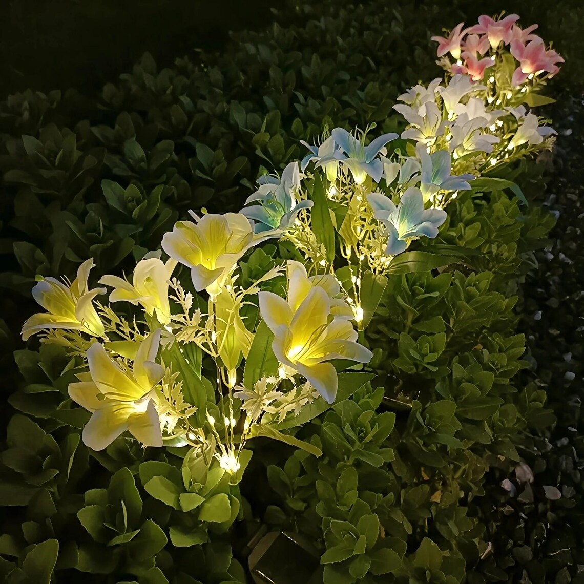 Set 2x Lampa Solara cu 5 flori, iluminare LED, IP66, panou solar integrat