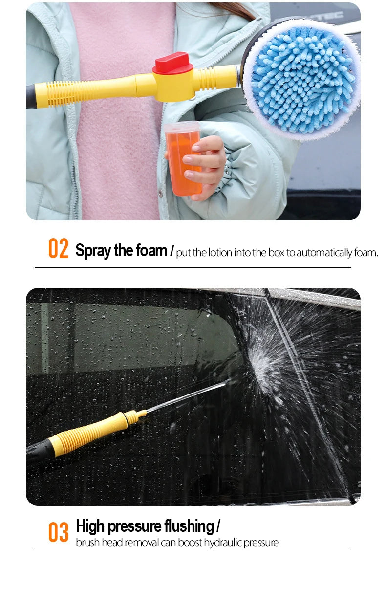 Perie auto cu rotatie si recipient detergent