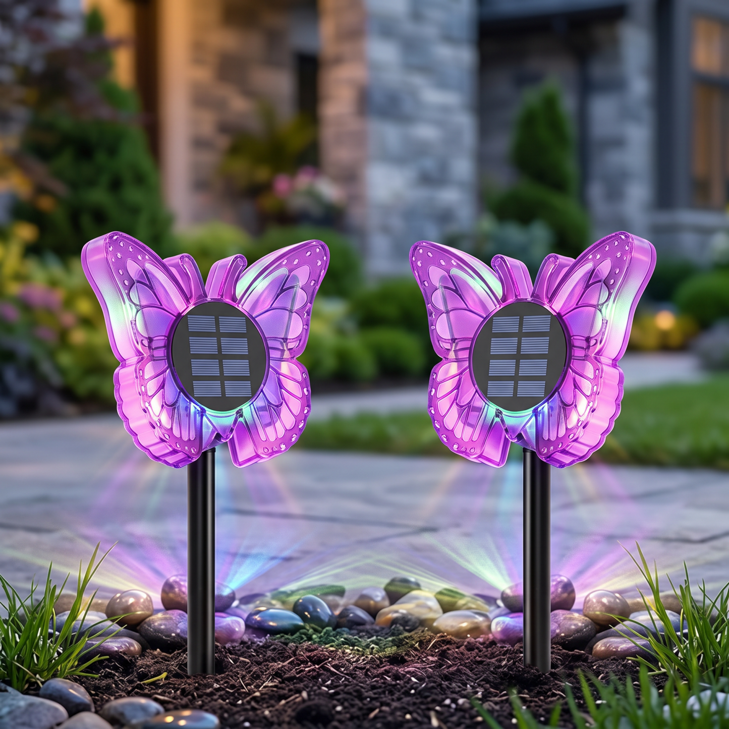 Lampa LED Fluture RGB, Montaj pe Perete sau în Sol, IP65, 5W, 37 cm, 4 Culori