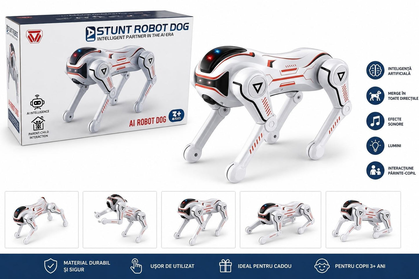 Caine Robot Inteligent Bionic cu Control Vocal si Telecomanda, Jucarie Interactiva, Dans, Programare, Rostogoliri 360° si Acrobatii
