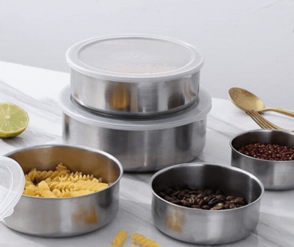 SET 5X CASEROLE DIN INOX DEPOZITARE ALIMENTE