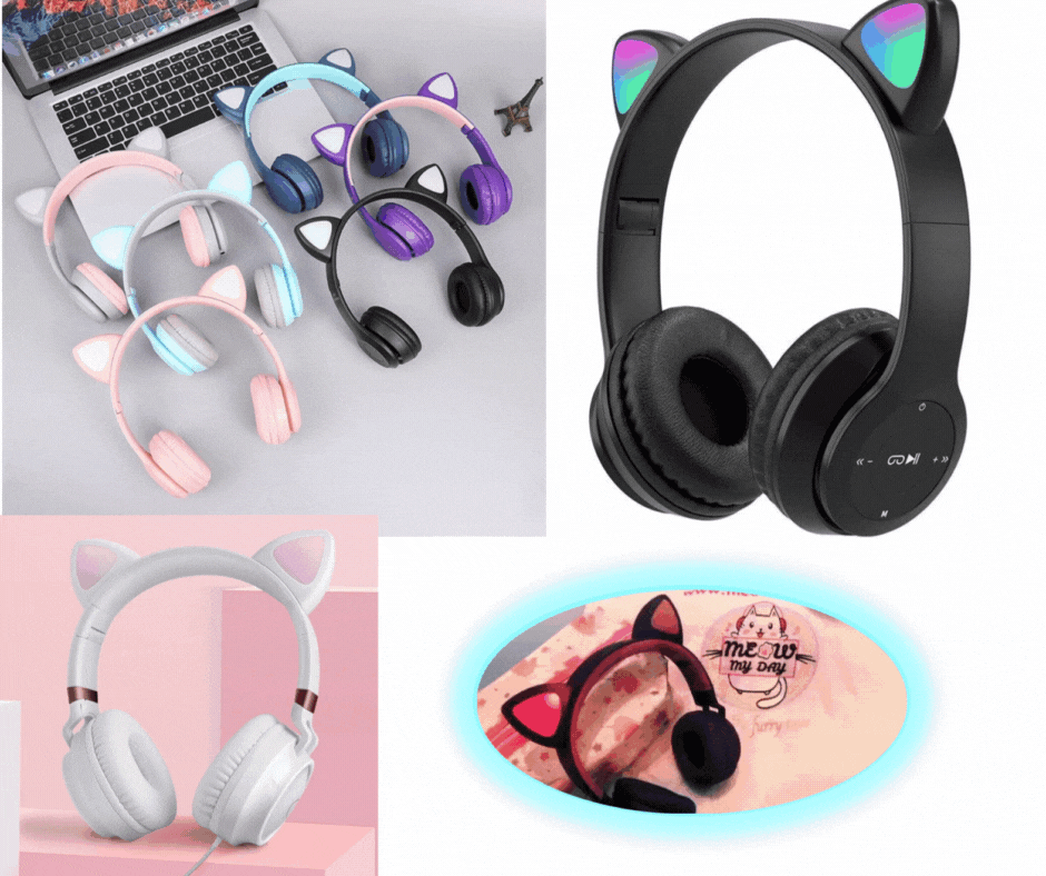 Casti Wireless cu model urechi de pisica, pliabile