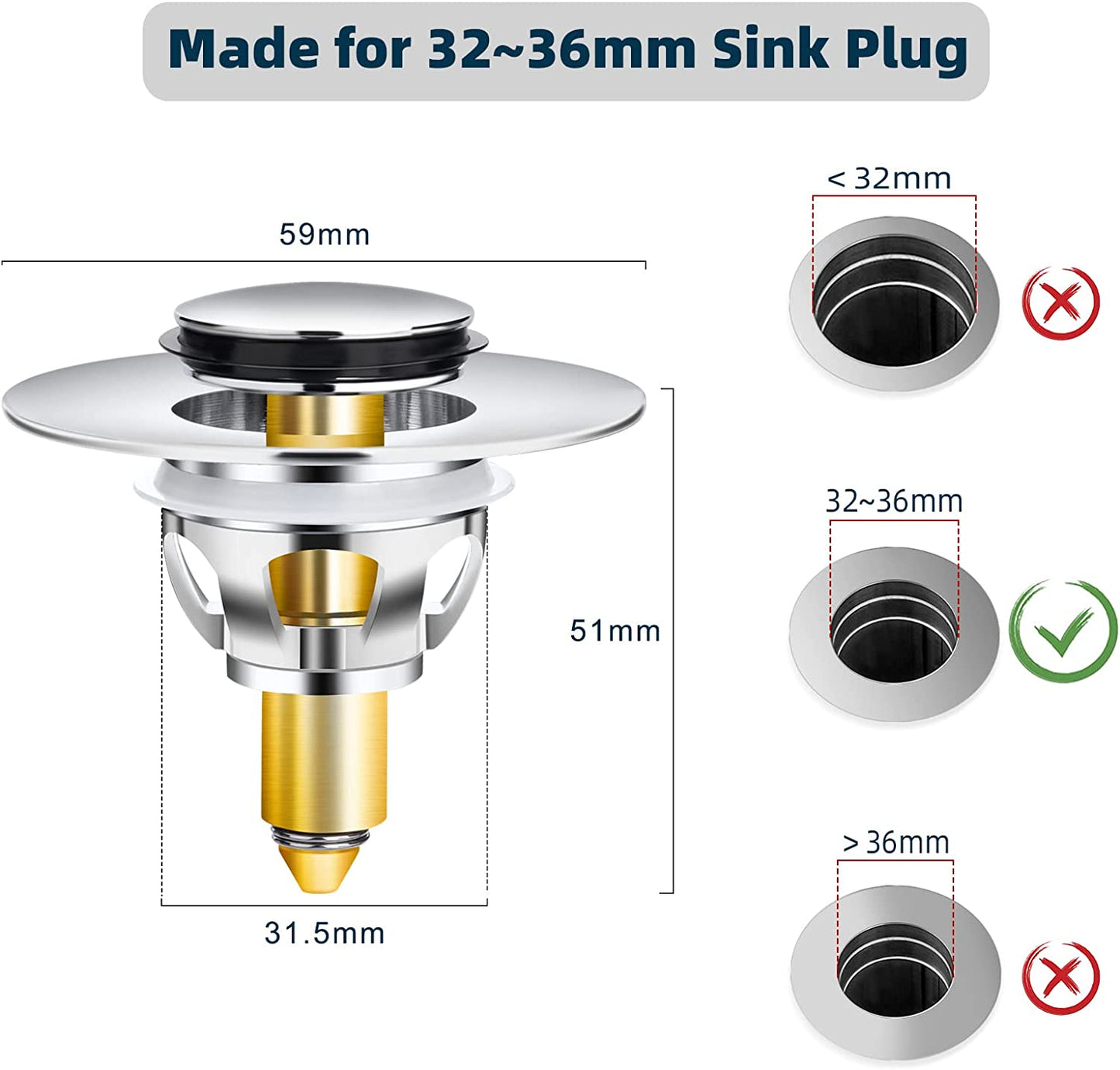 Filtru dop 32-36 mm pentru chiuvetă sau vană